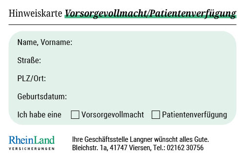 Abbildung Hinweiskarte Vorsorgevollmacht